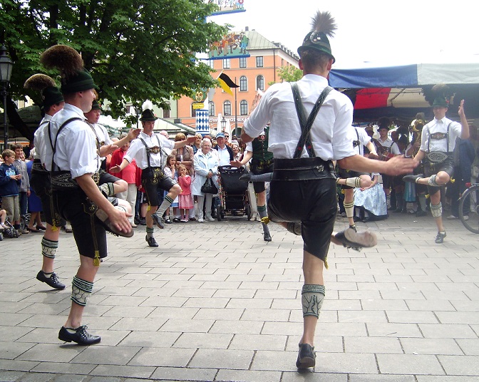 Men dancing the "Schuhplattler", the traditional Tyrol dance. 